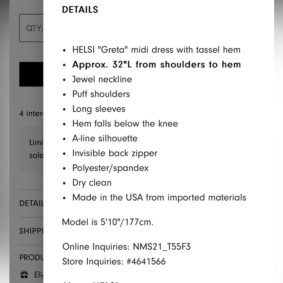 NWT - HELSI “Greta” Puff Sleeve Black Fringe Midi Dress with Gold Accents - Picture 6 of 15